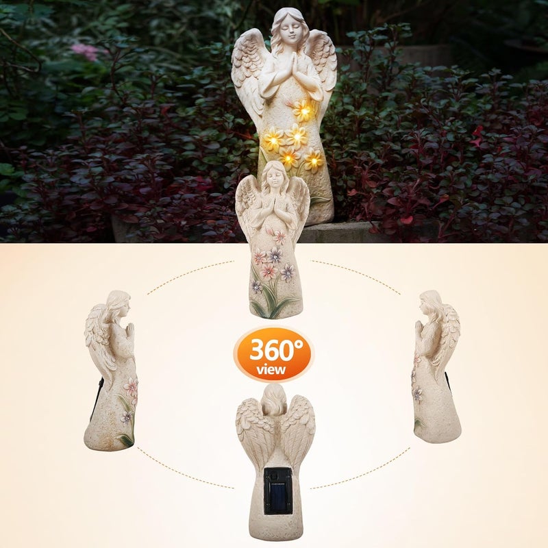 Roundot Store Garden Angel Statues Outdoor Decor 9.6 inches 6 LED Lights Solar Outdoor Sculptures for Outside Yard Art Patio Balcony Front Lawn Ornaments Gifts for Mom Grandma Women - Image 4